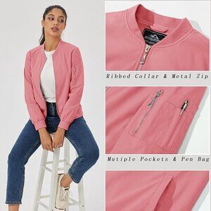 Jacket Lightweight Bomber Jackets 5 Pockets Windbreaker Zip-up Casual Moto Outwe